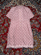Vintage Floral Hem Pink Maroon Short Sleeve Dress - M