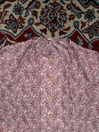 Vintage Floral Hem Pink Maroon Short Sleeve Dress - M