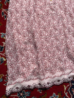 Vintage Floral Hem Pink Maroon Short Sleeve Dress - M