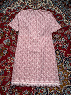 Vintage Floral Hem Pink Maroon Short Sleeve Dress - M