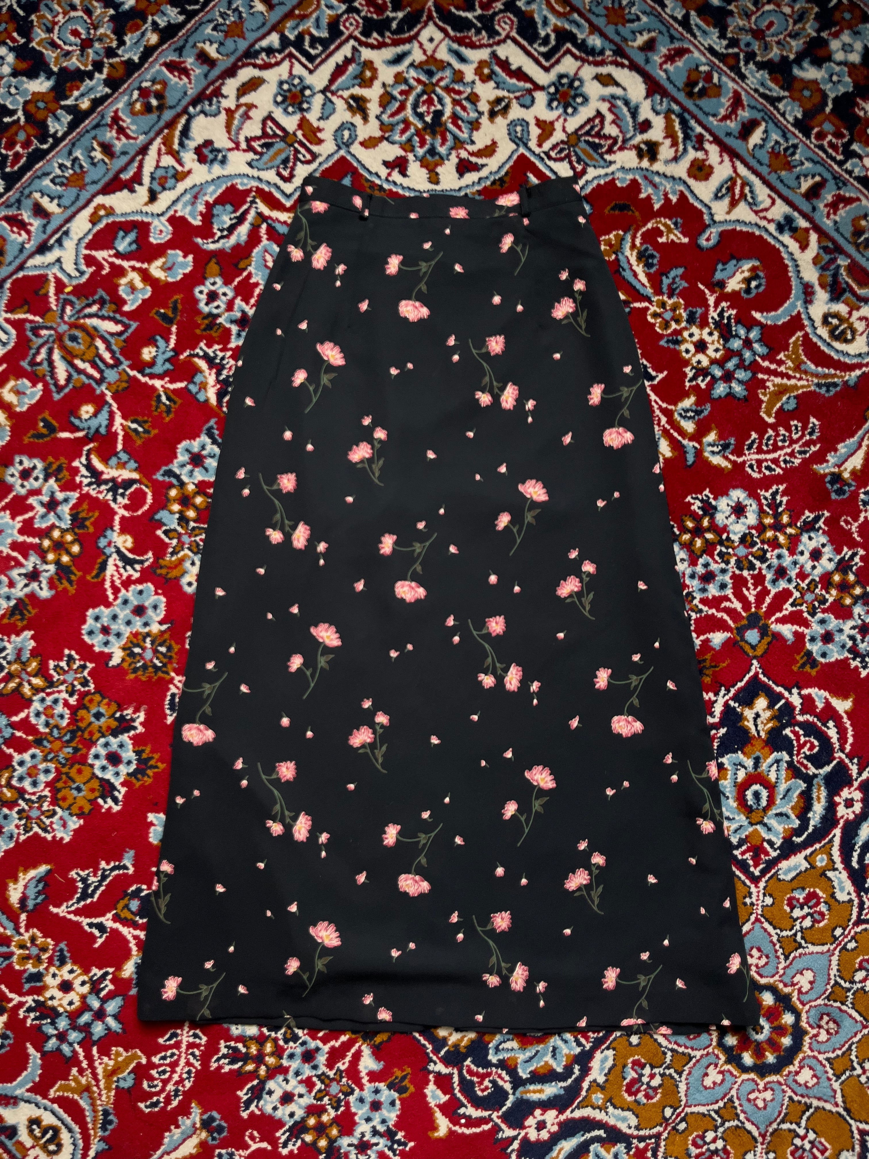 VANT Vintage Floral Print BLACK Skirt - 24