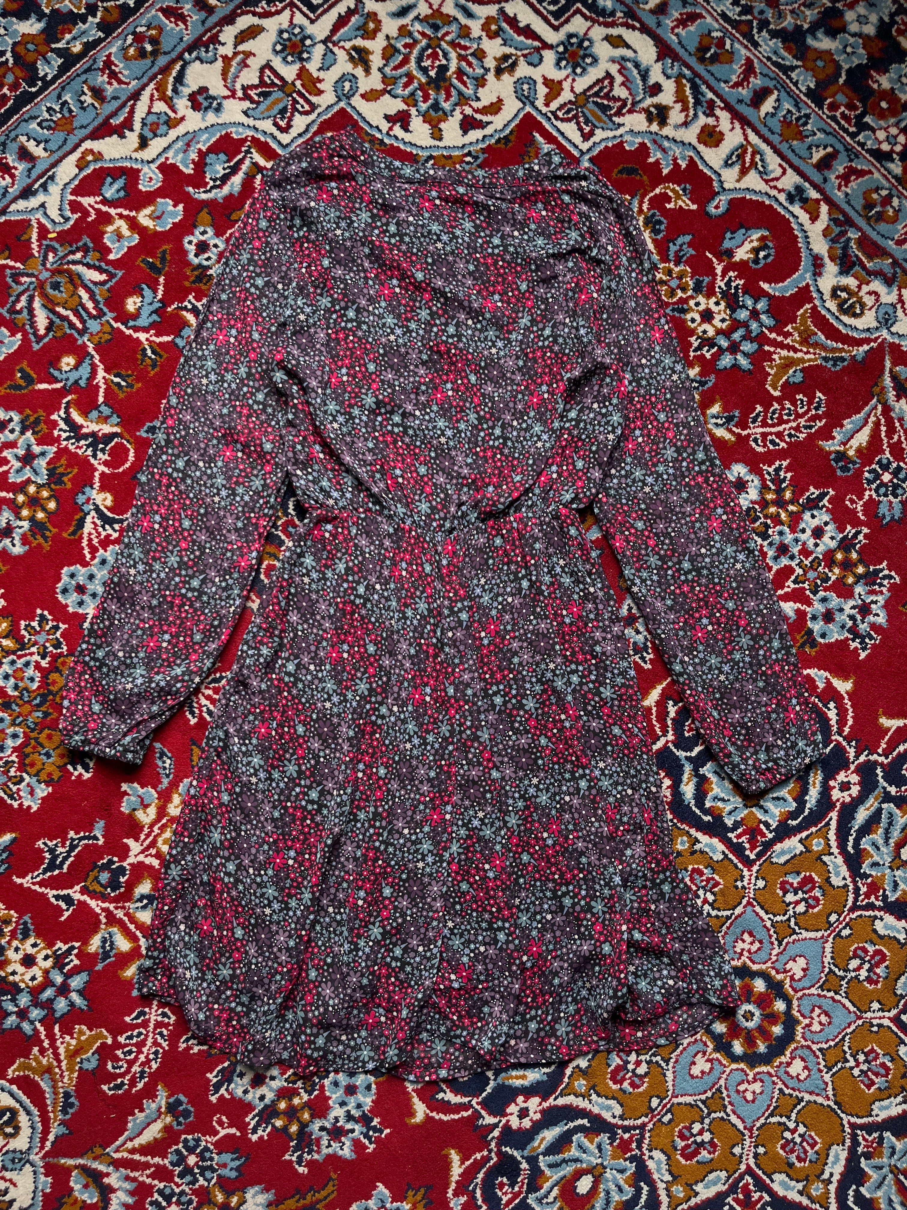 Vintage Ditsy Floral Print Multicolor Dress - S