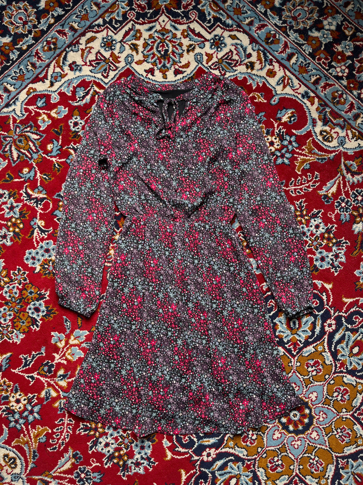 Vintage Ditsy Floral Print Multicolor Dress - S