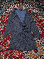Amelie & Me Navy Polka Dot Ruffle Wrap Dress - L