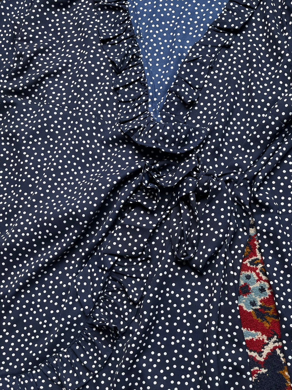 Amelie & Me Navy Polka Dot Ruffle Wrap Dress - L
