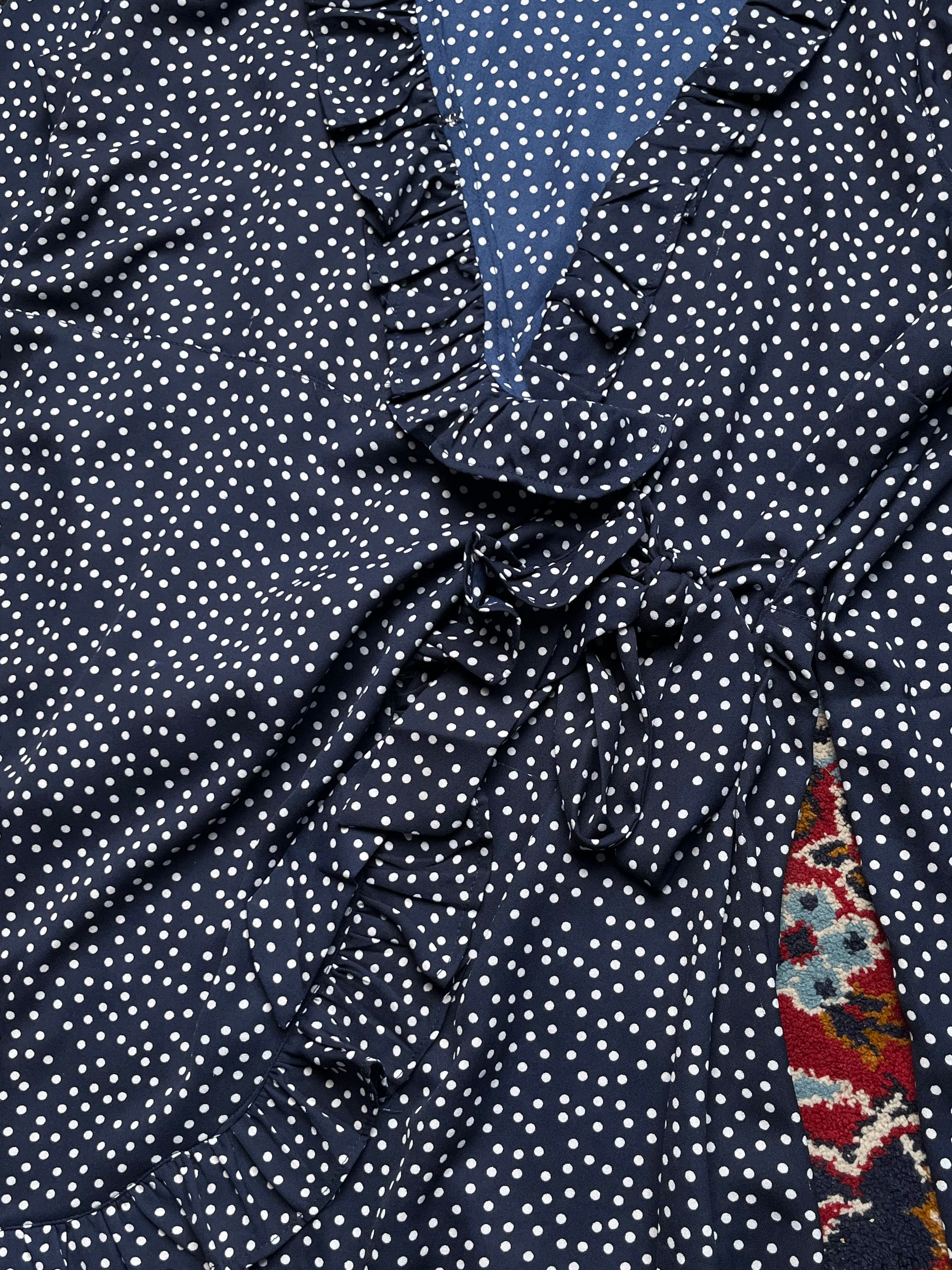 Amelie & Me Navy Polka Dot Ruffle Wrap Dress - L