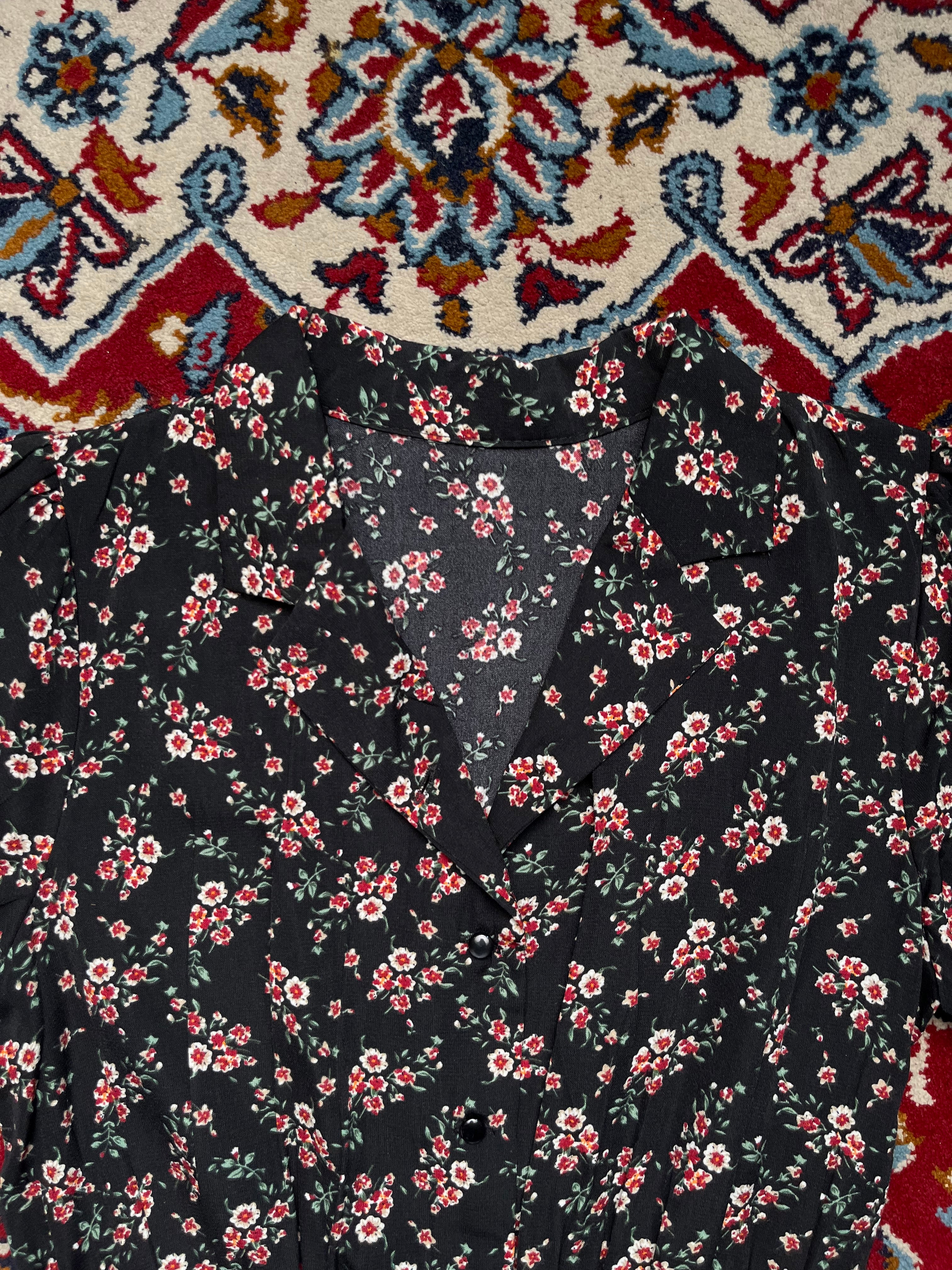 INGNI Black Floral Print Button Front Dress - M