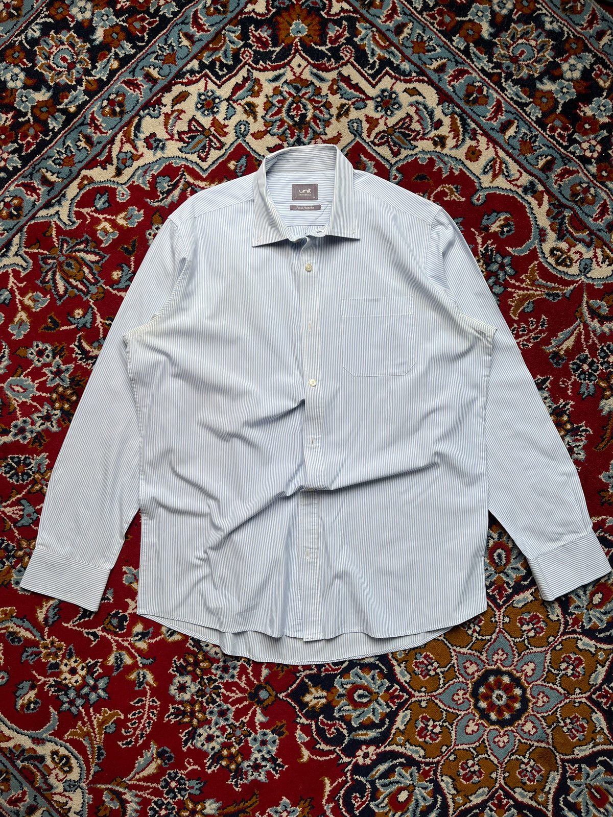 Unit Collection Blue White Striped Easy Care Button Down Shirt - XL