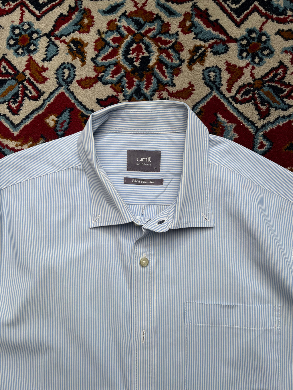 Unit Collection Blue White Striped Easy Care Button Down Shirt - XL