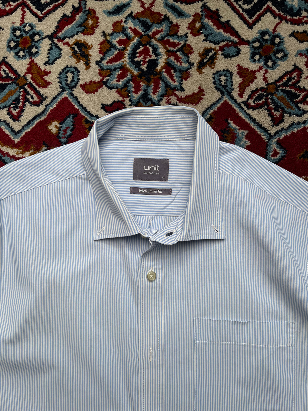 Unit Collection Blue White Striped Easy Care Button Down Shirt - XL
