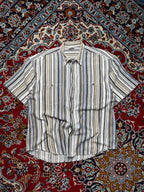 Aquarello Vintage Vertical Striped Textured Cotton Button Down Shirt - XL