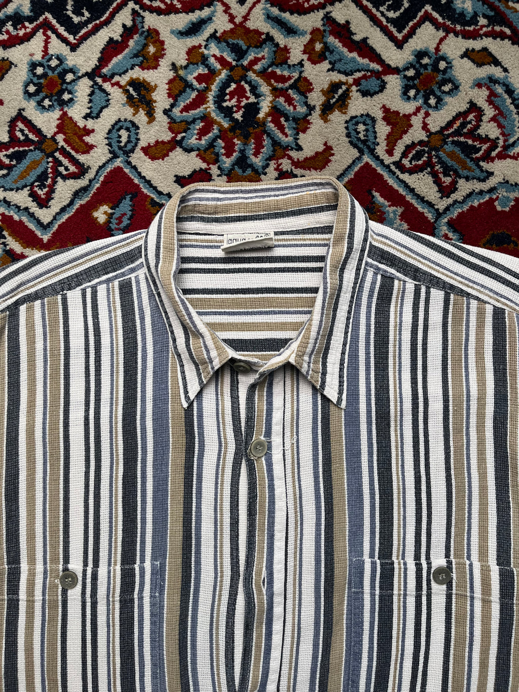 Aquarello Vintage Vertical Striped Textured Cotton Button Down Shirt - XL