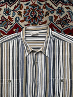 Aquarello Vintage Vertical Striped Textured Cotton Button Down Shirt - XL