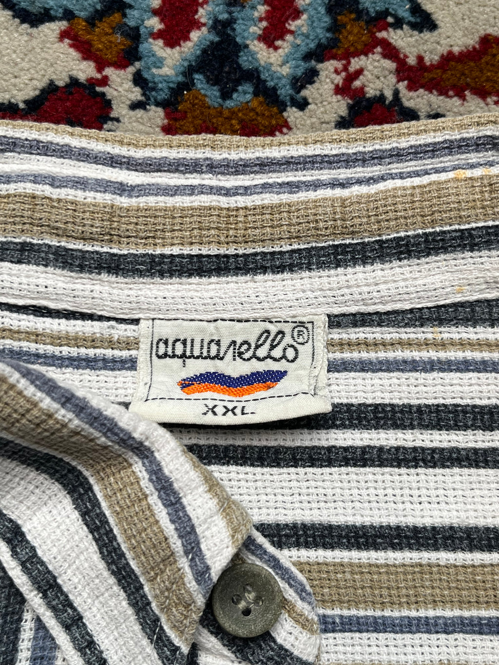 Aquarello Vintage Vertical Striped Textured Cotton Button Down Shirt - XL