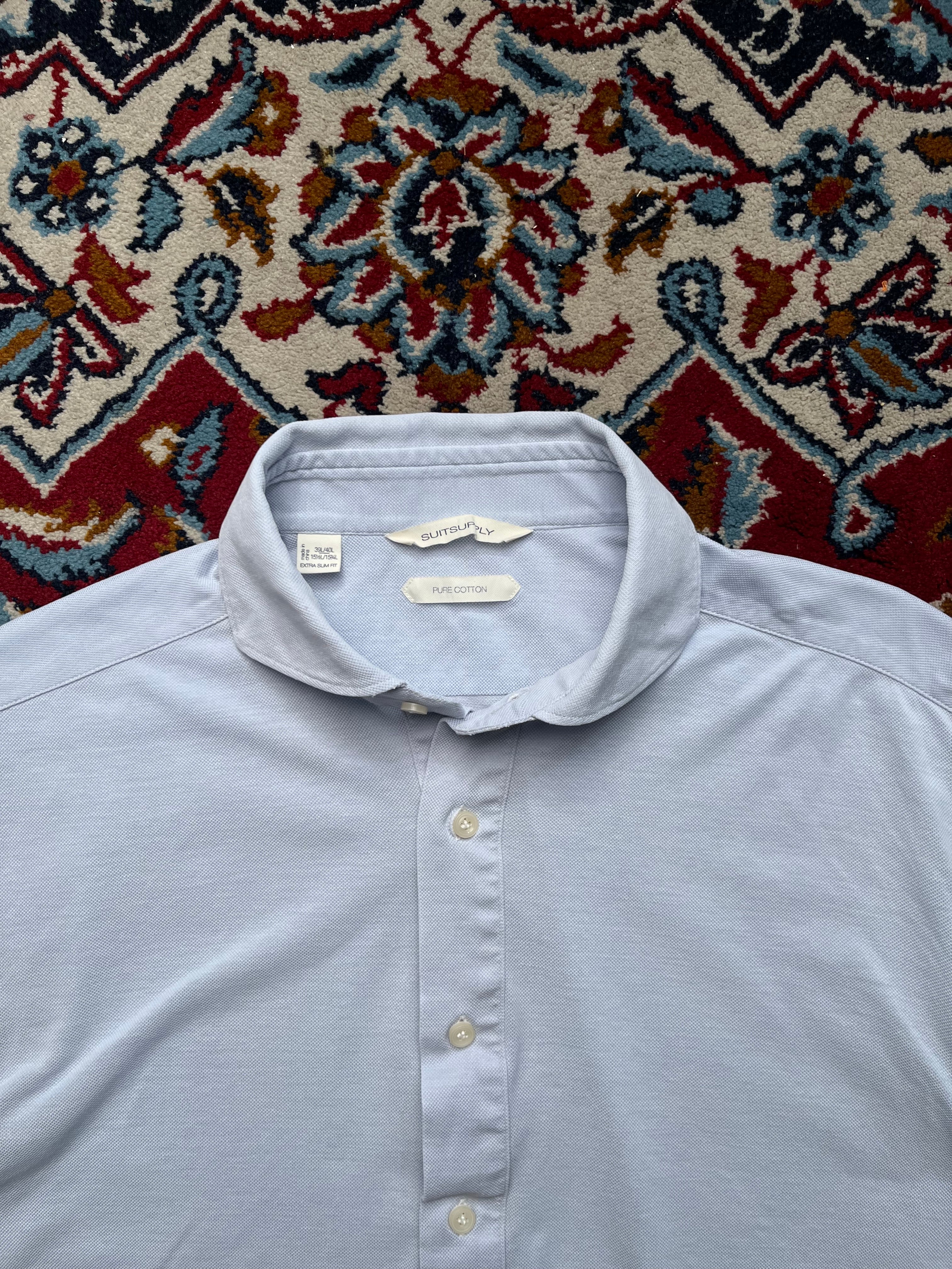 Suitsupply Light Blue Pure Cotton Extra Slim Fit Polo Shirt - L