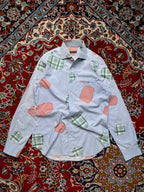 Corneliani ID Blue Stripe Patchwork Cotton Button Down Shirt - L