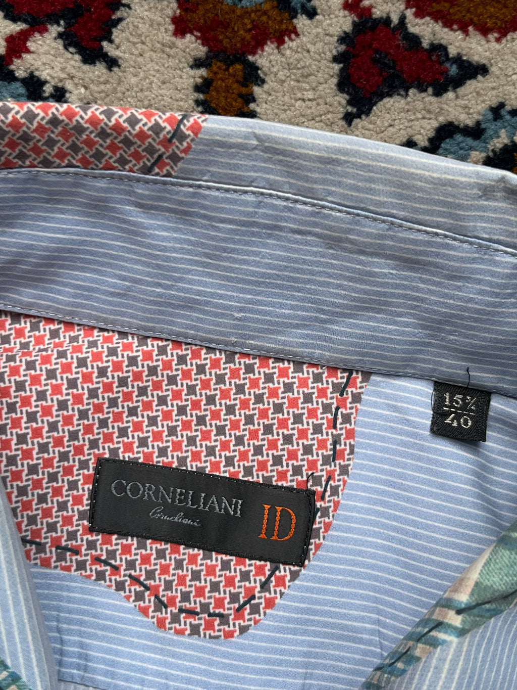 Corneliani ID Blue Stripe Patchwork Cotton Button Down Shirt - L