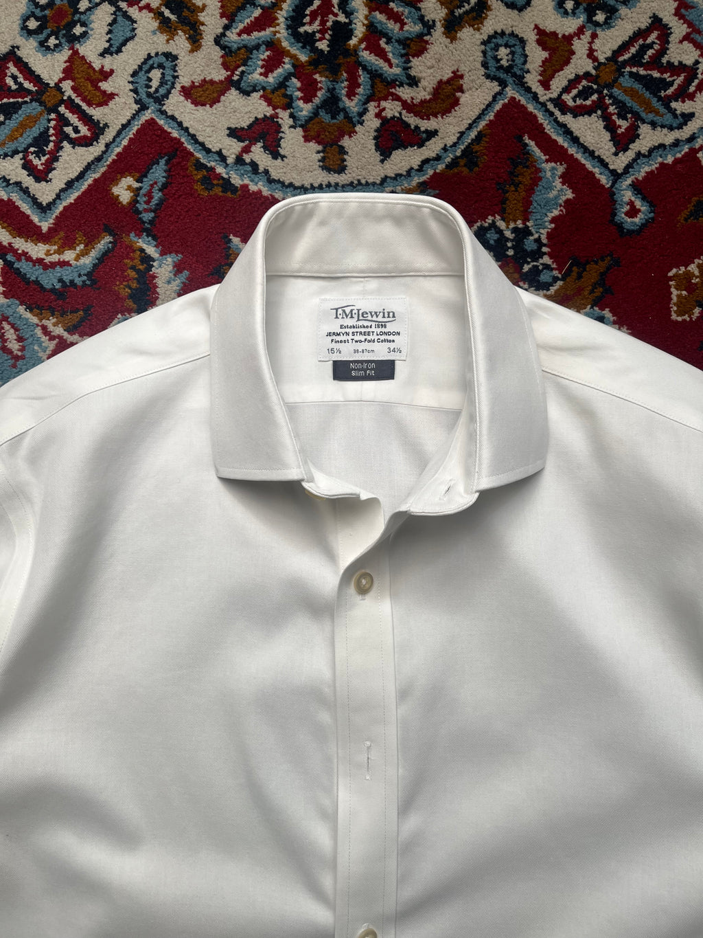 TM Lewin Slim Fit White Non-Iron Finest Cotton Button Down Shirt - L