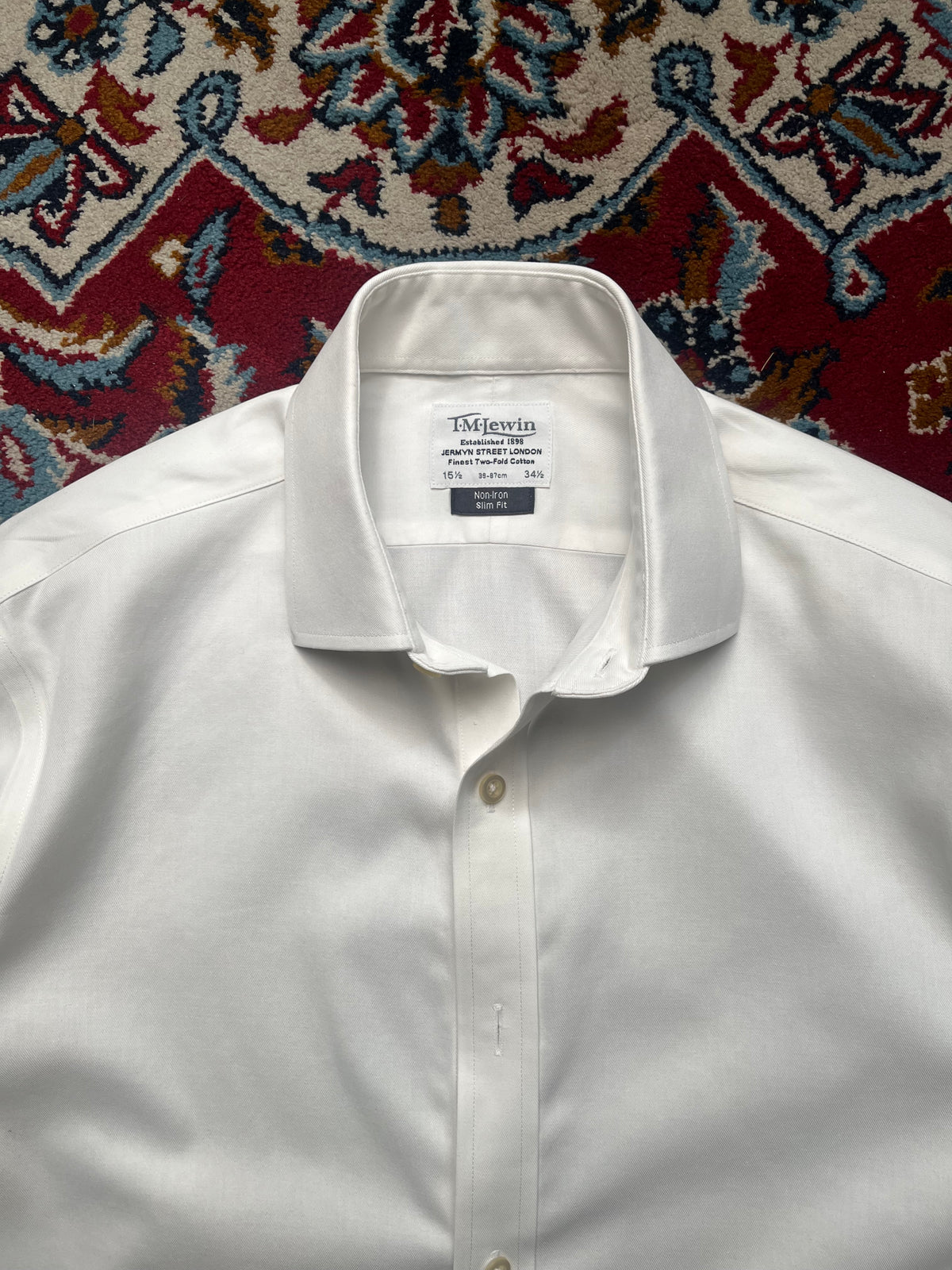 TM Lewin Slim Fit White Non-Iron Finest Cotton Button Down Shirt - L