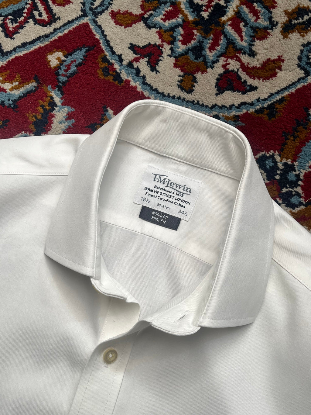 TM Lewin Slim Fit White Non-Iron Finest Cotton Button Down Shirt - L