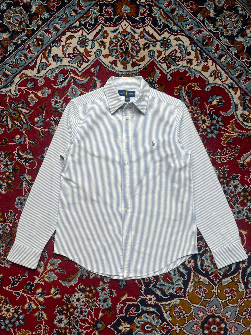 Polo Ralph Lauren Blue White Stripe Cotton WOMEN Button Down Shirt - M