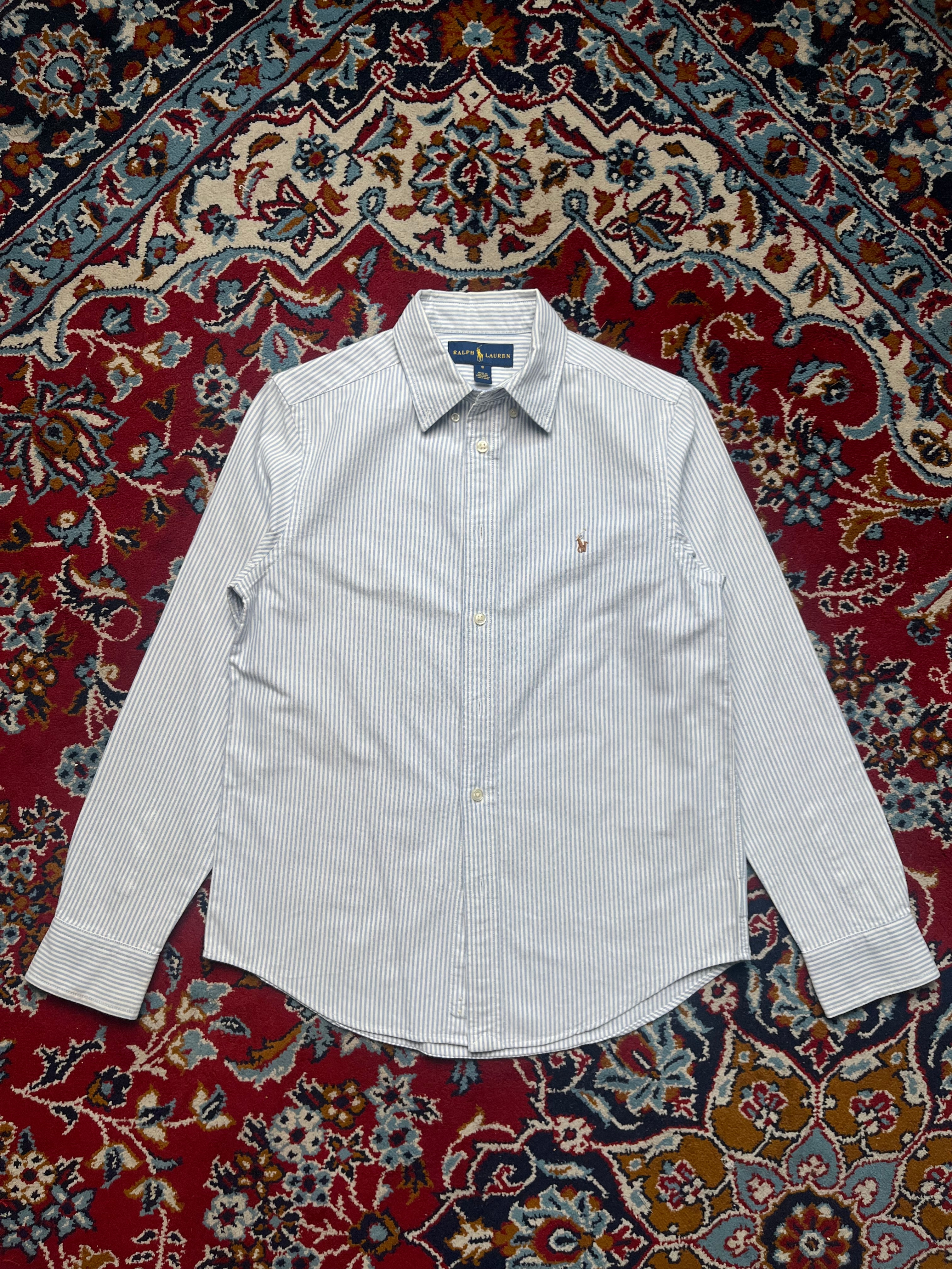 Polo Ralph Lauren Blue White Stripe Cotton WOMEN Button Down Shirt - M
