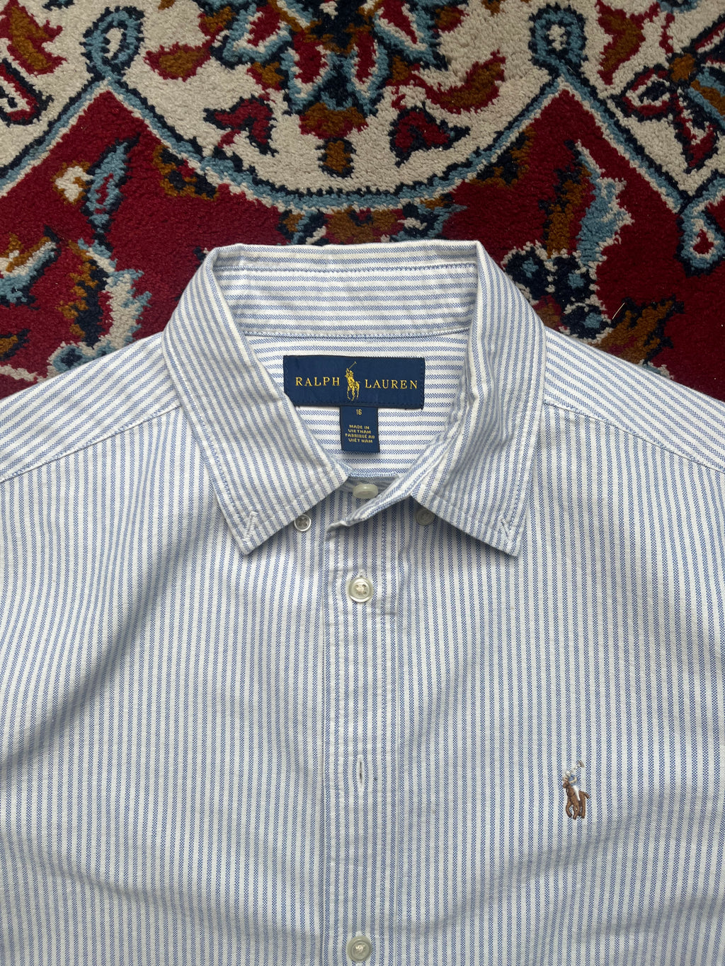 Polo Ralph Lauren Blue White Stripe Cotton WOMEN Button Down Shirt - M