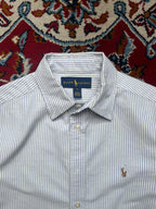 Polo Ralph Lauren Blue White Stripe Cotton WOMEN Button Down Shirt - M