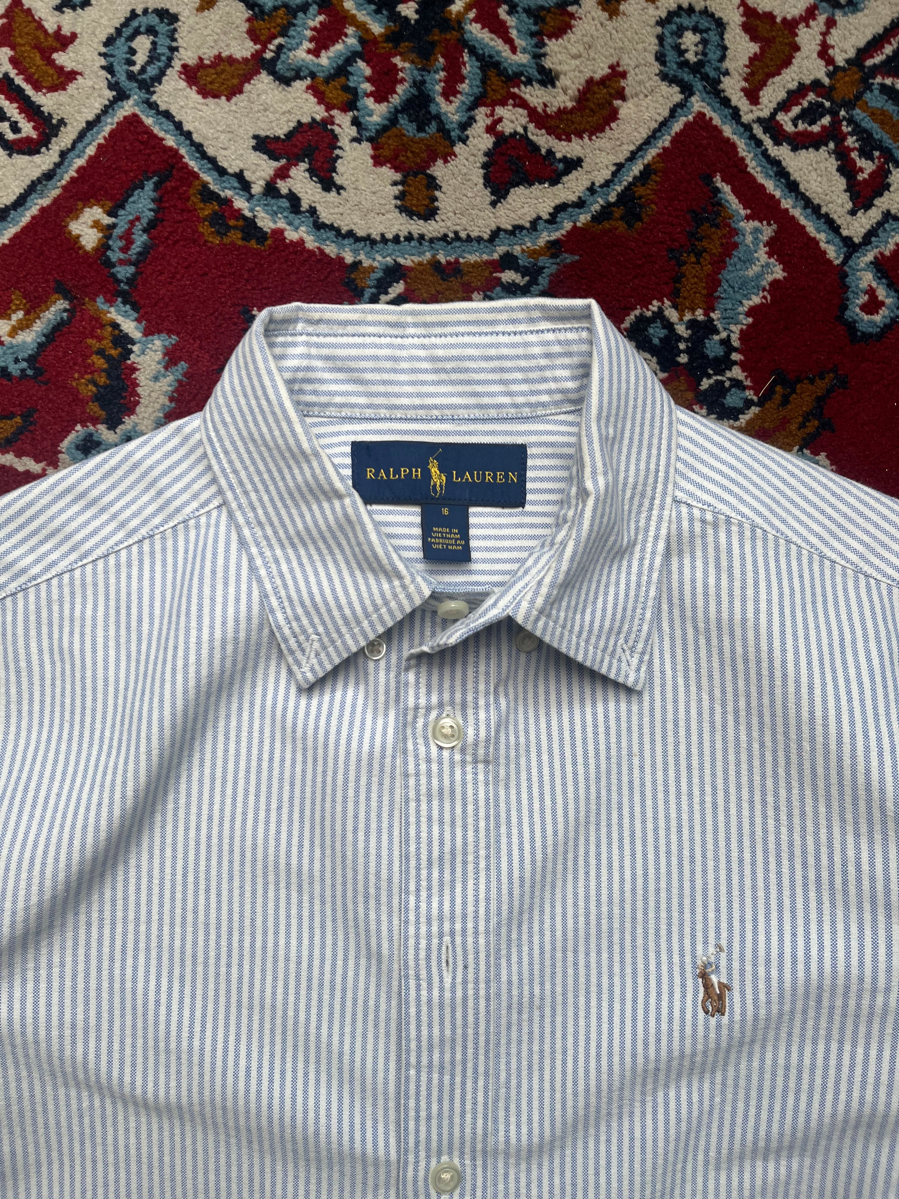 Polo Ralph Lauren Blue White Stripe Cotton WOMEN Button Down Shirt - M