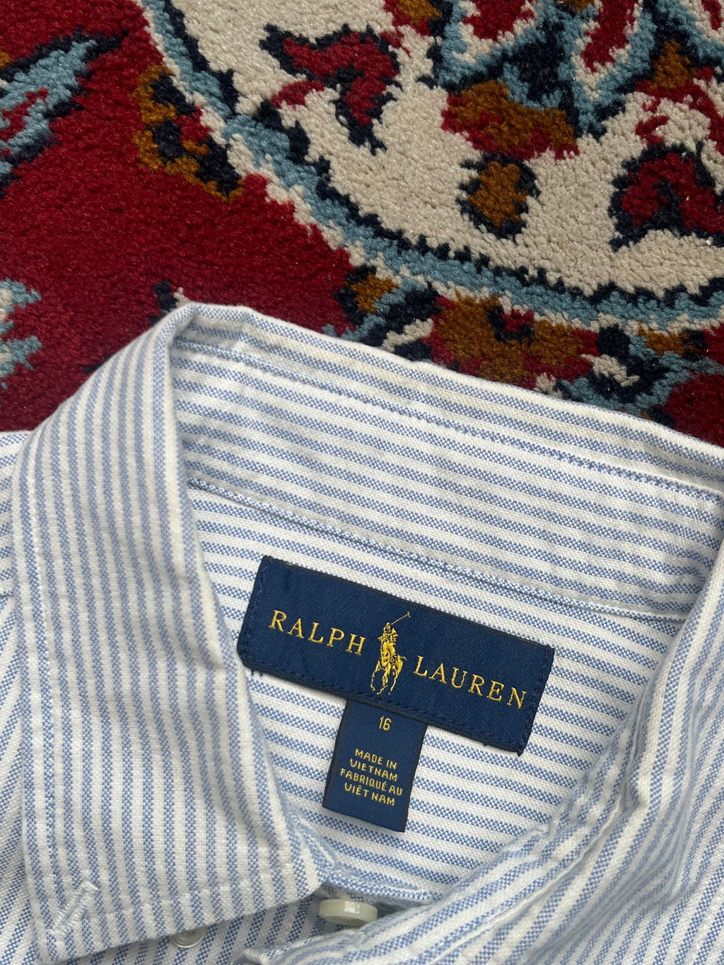 Polo Ralph Lauren Blue White Stripe Cotton WOMEN Button Down Shirt - M