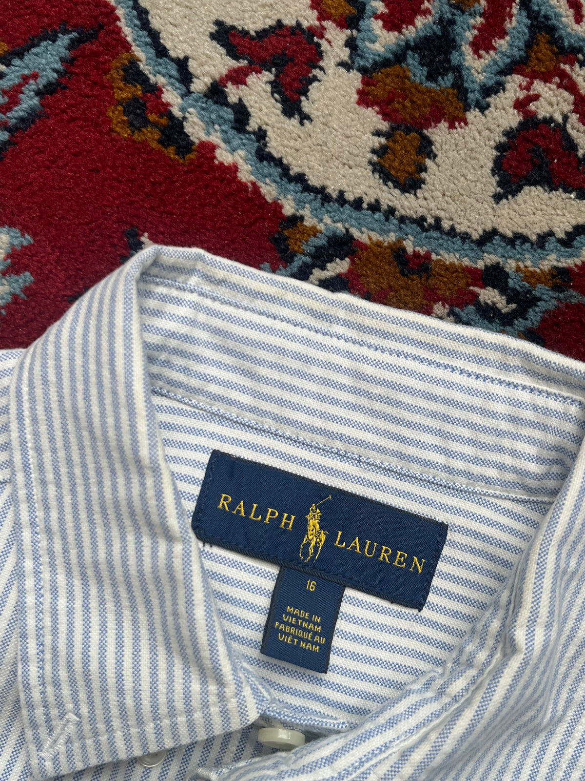 Polo Ralph Lauren Blue White Stripe Cotton WOMEN Button Down Shirt - M