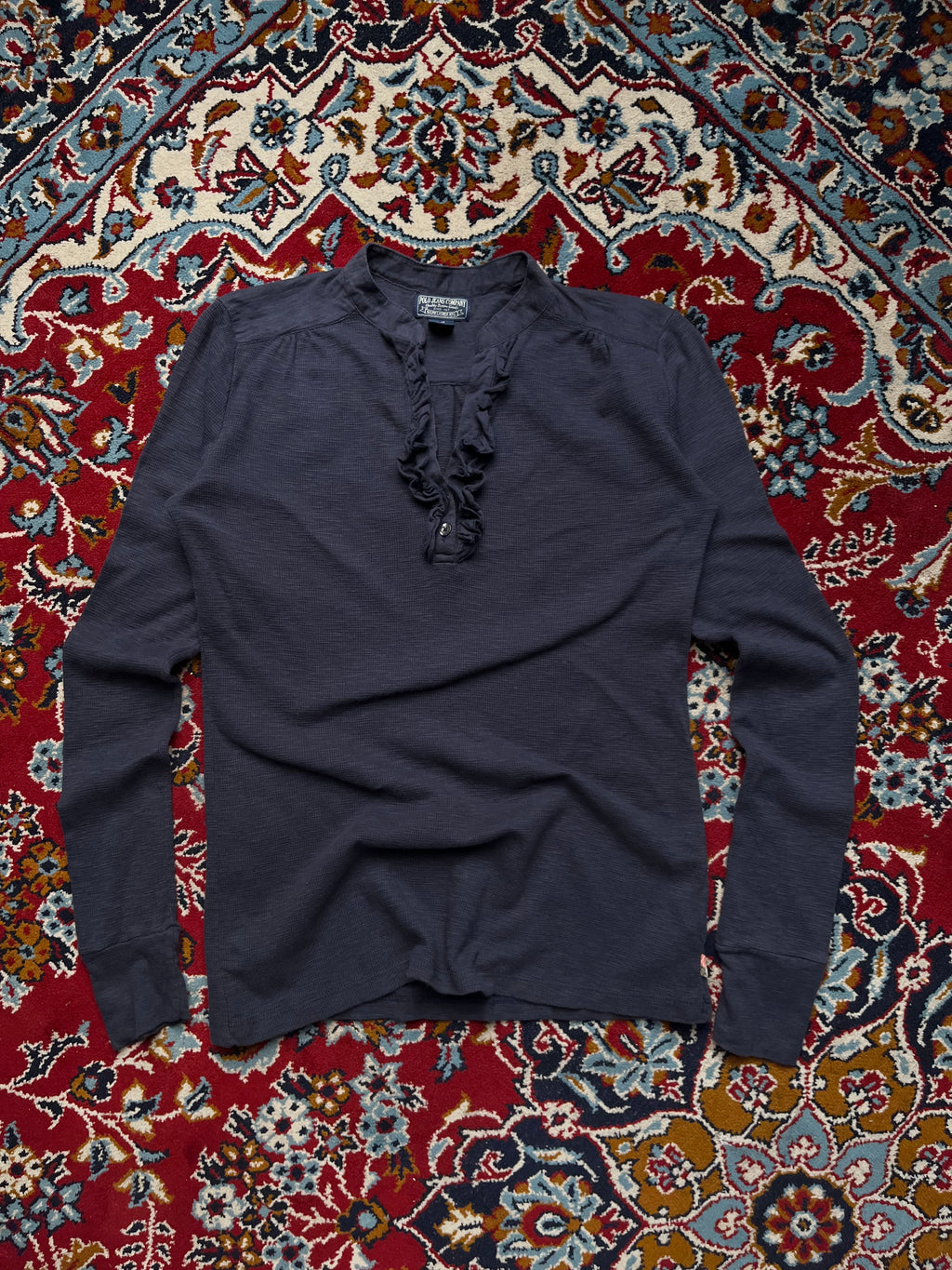 Vintage Polo Jeans Co. Ralph Lauren Navy Ruffle Henley Shirt - L