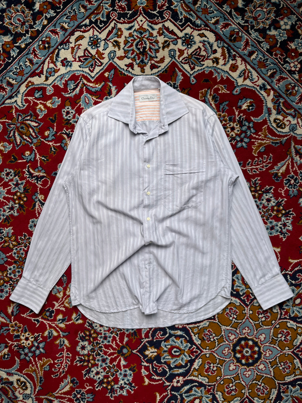 Vintage Christian Dior Light Blue Striped Button Down Shirt - M