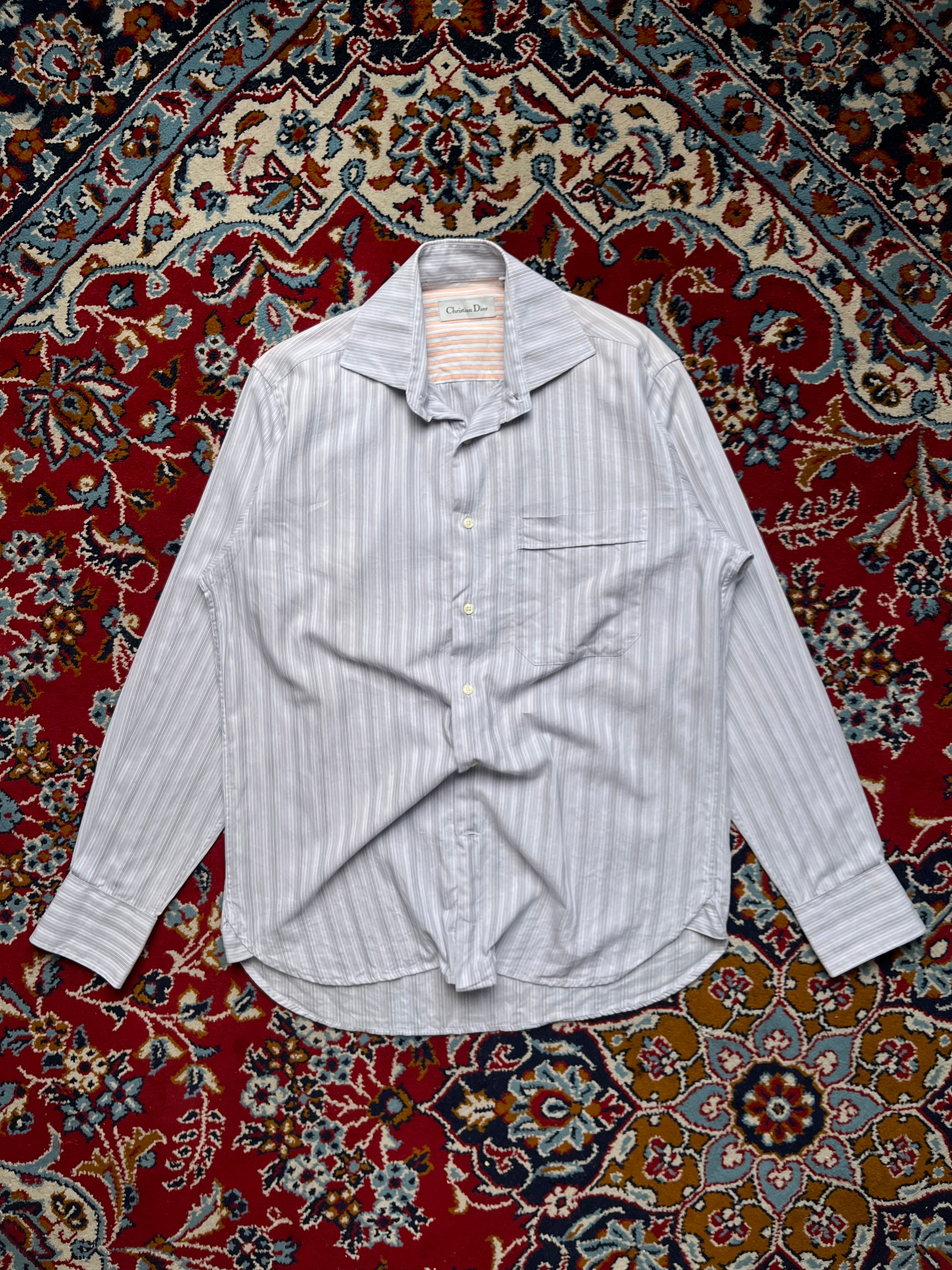 Vintage Christian Dior Light Blue Striped Button Down Shirt - M