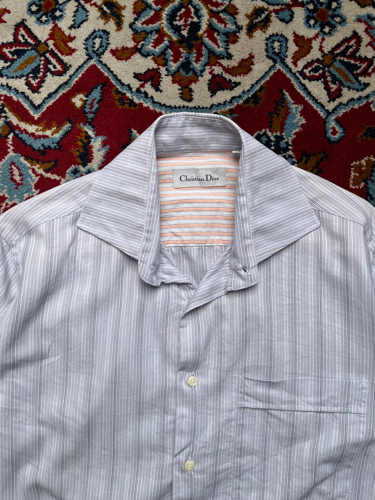 Vintage Christian Dior Light Blue Striped Button Down Shirt - M
