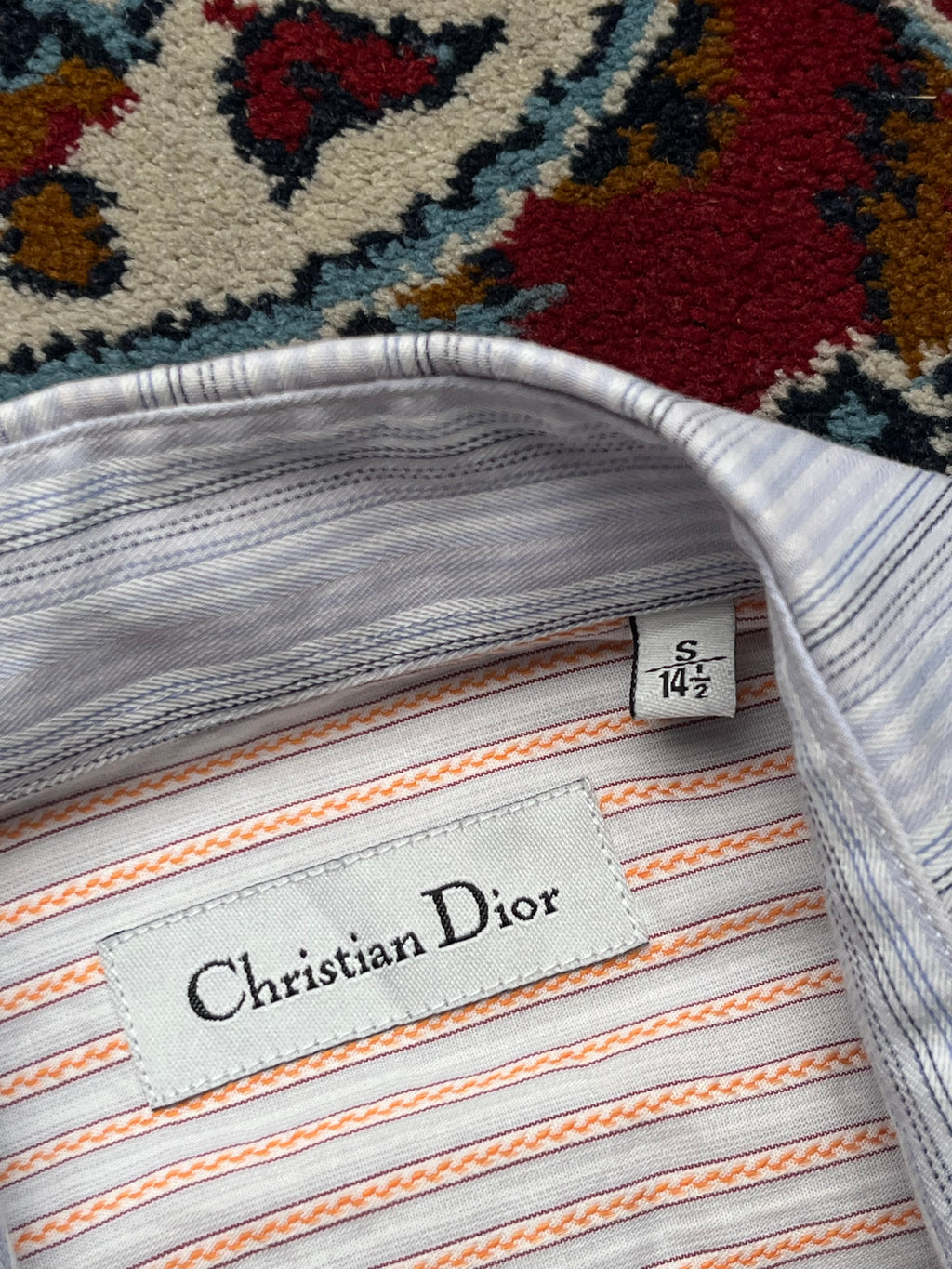 Vintage Christian Dior Light Blue Striped Button Down Shirt - M