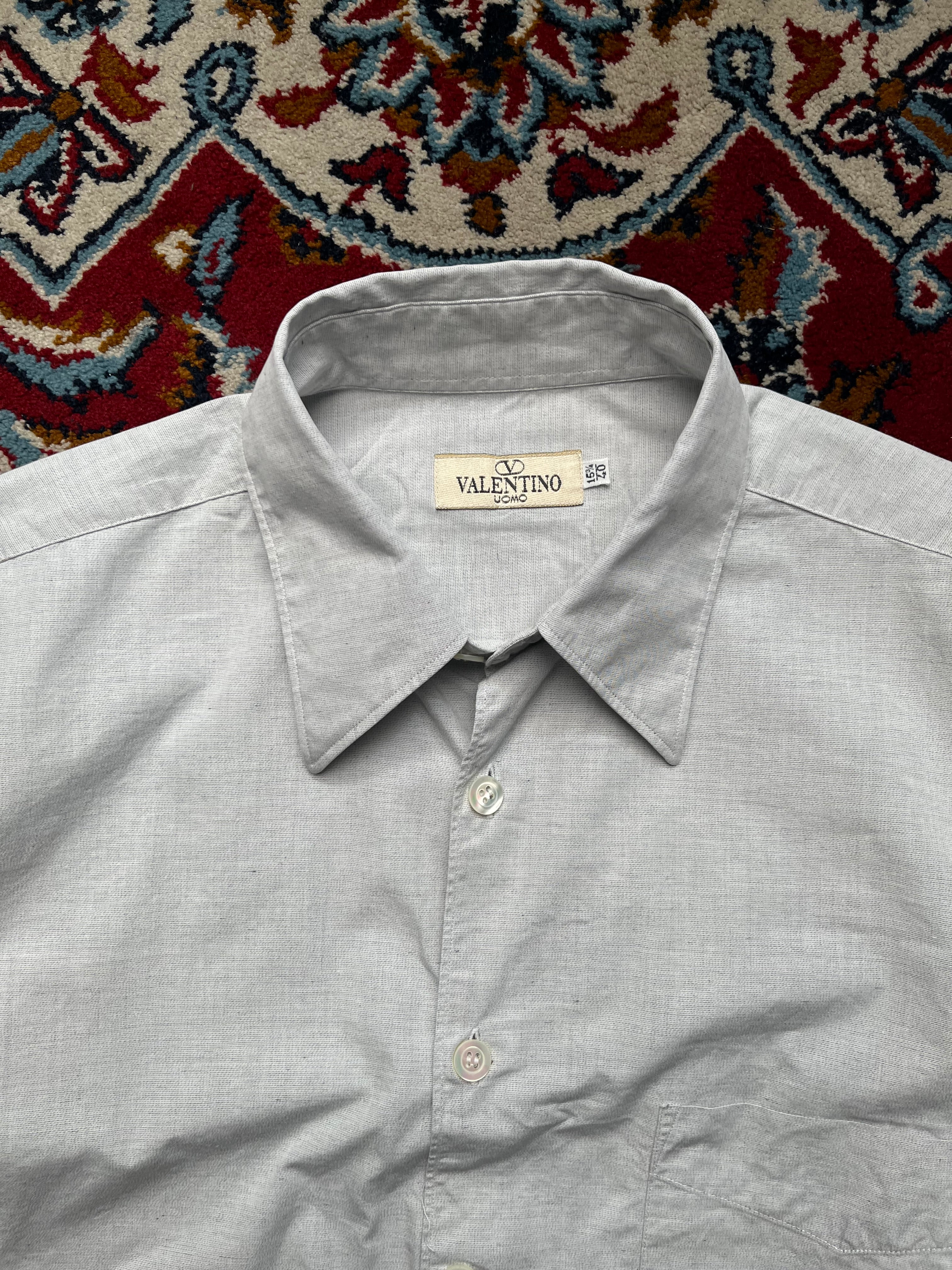 Vintage Valentino Uomo Light Grey Button Down Shirt - L
