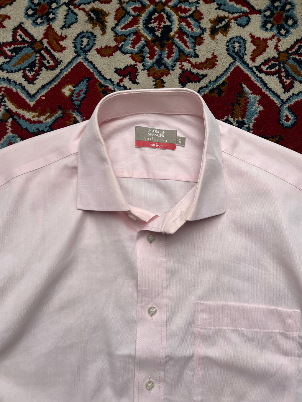 Marks & Spencer Tailoring Non Iron Pink Button Down Shirt - XL