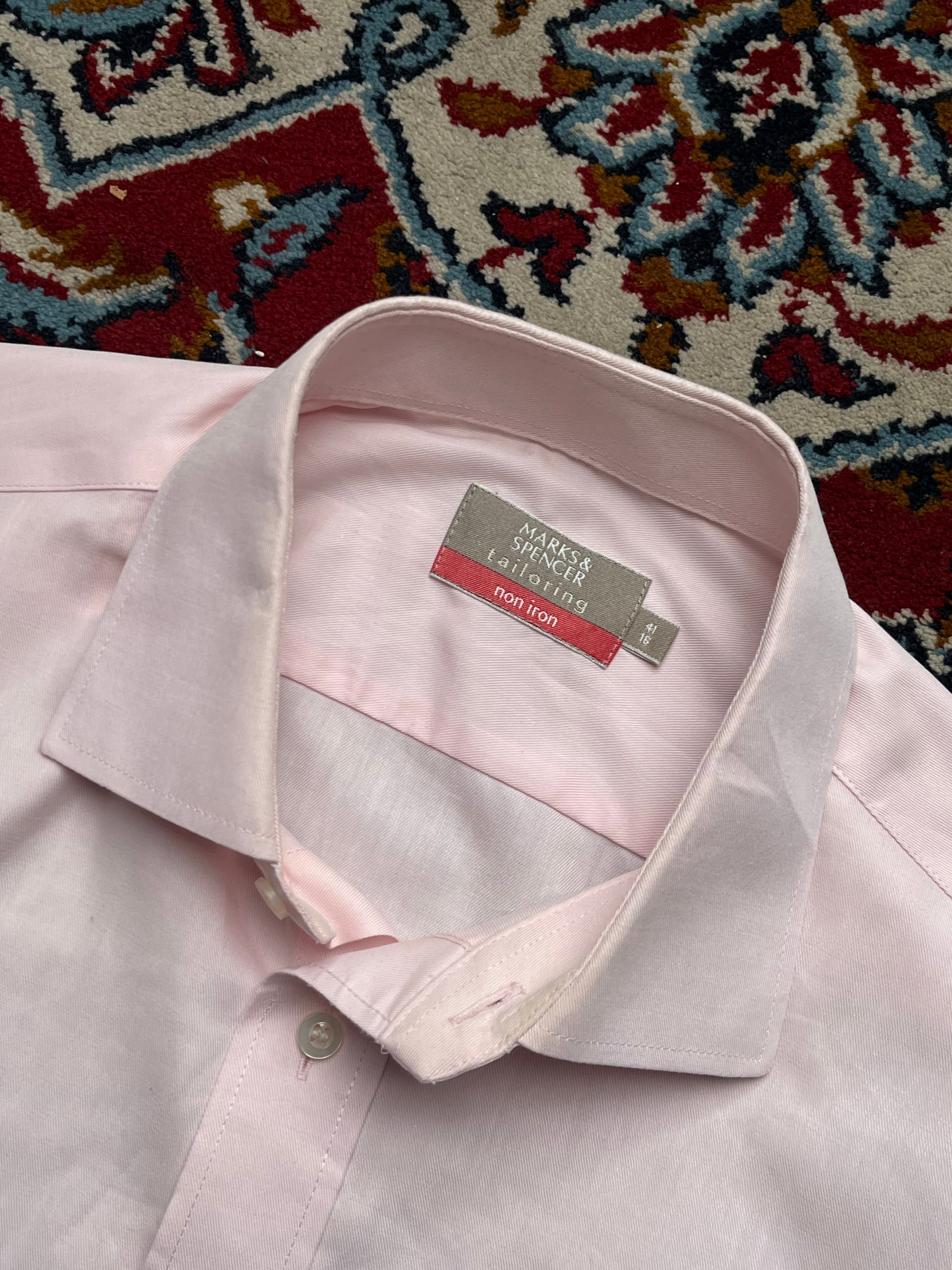Marks & Spencer Tailoring Non Iron Pink Button Down Shirt - XL