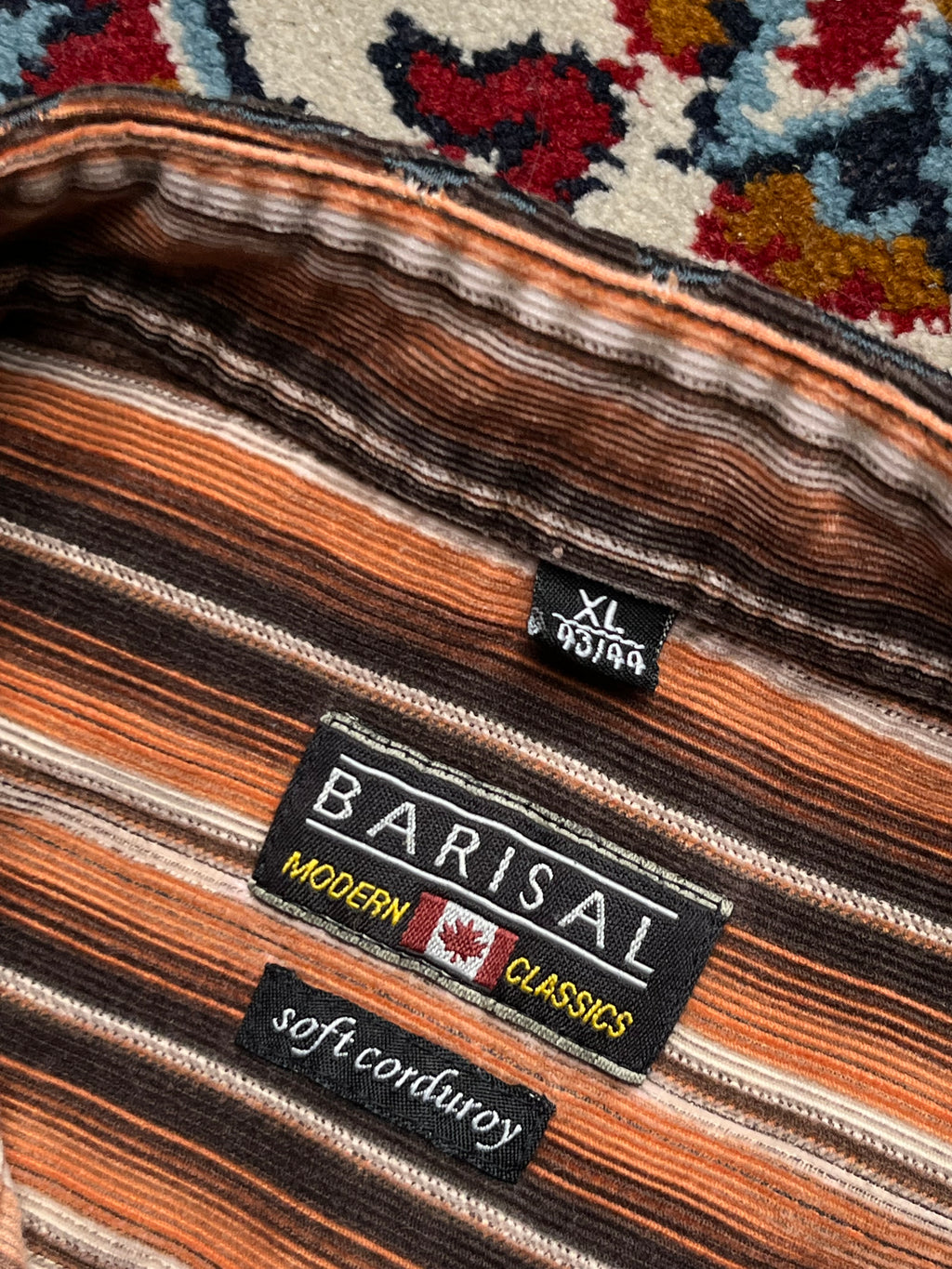 Barisal Modern Classics Embroidered Collar Striped Corduroy Button Down Shirt - L