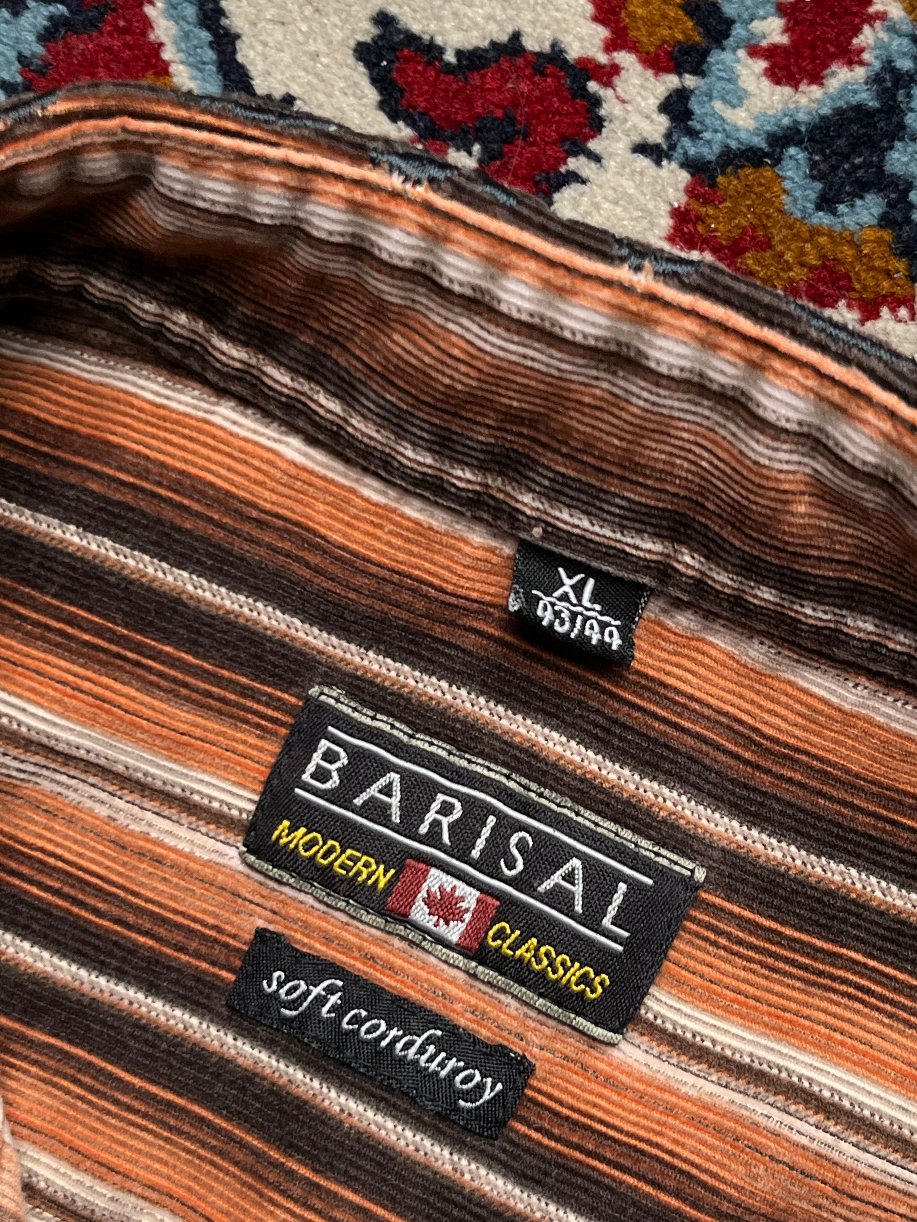 Barisal Modern Classics Embroidered Collar Striped Corduroy Button Down Shirt - L