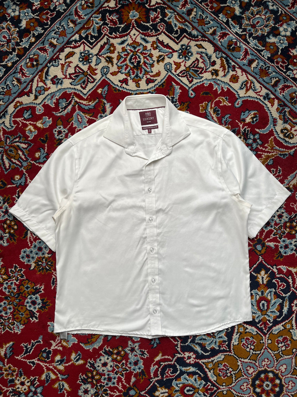 Marks & Spencer Collection Luxury Tailored White Cotton Button Down Shirt - L