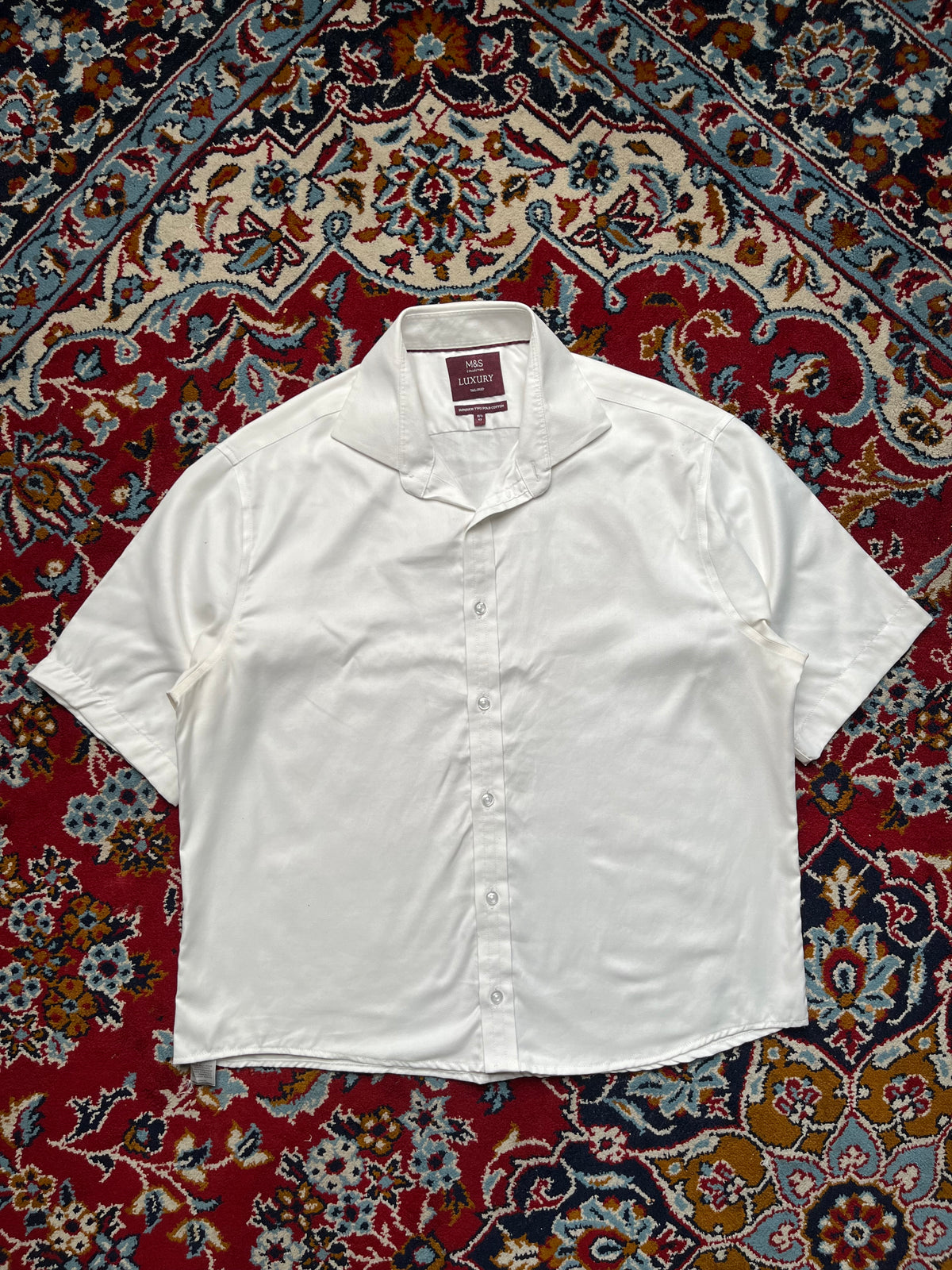 Marks & Spencer Collection Luxury Tailored White Cotton Button Down Shirt - L