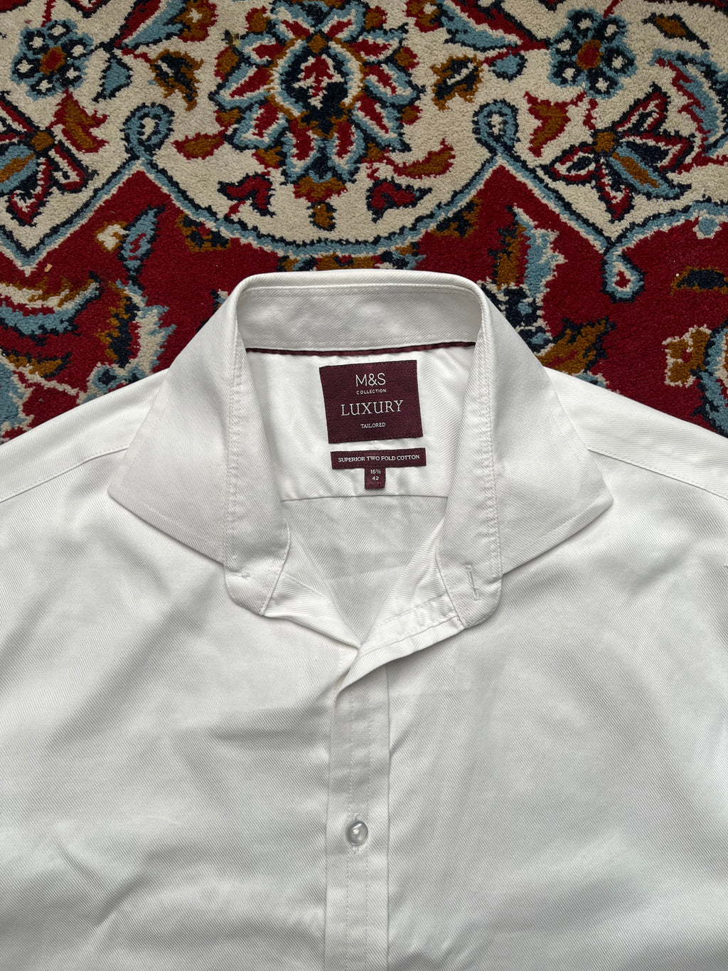 Marks & Spencer Collection Luxury Tailored White Cotton Button Down Shirt - L