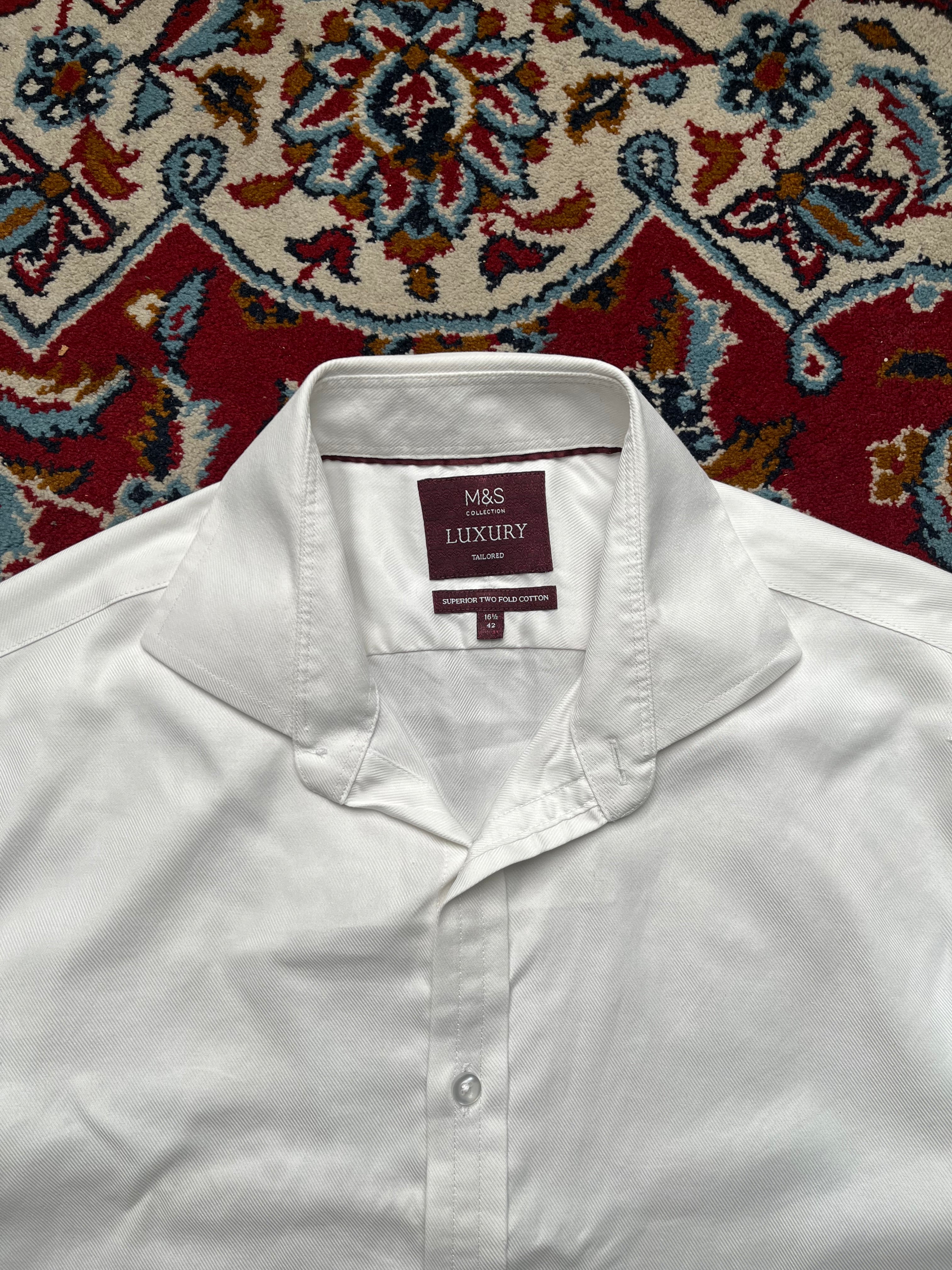 Marks & Spencer Collection Luxury Tailored White Cotton Button Down Shirt - L