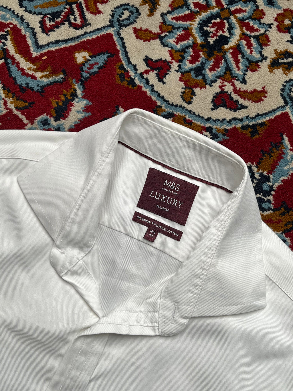 Marks & Spencer Collection Luxury Tailored White Cotton Button Down Shirt - L