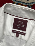 Marks & Spencer Collection Luxury Tailored White Cotton Button Down Shirt - L