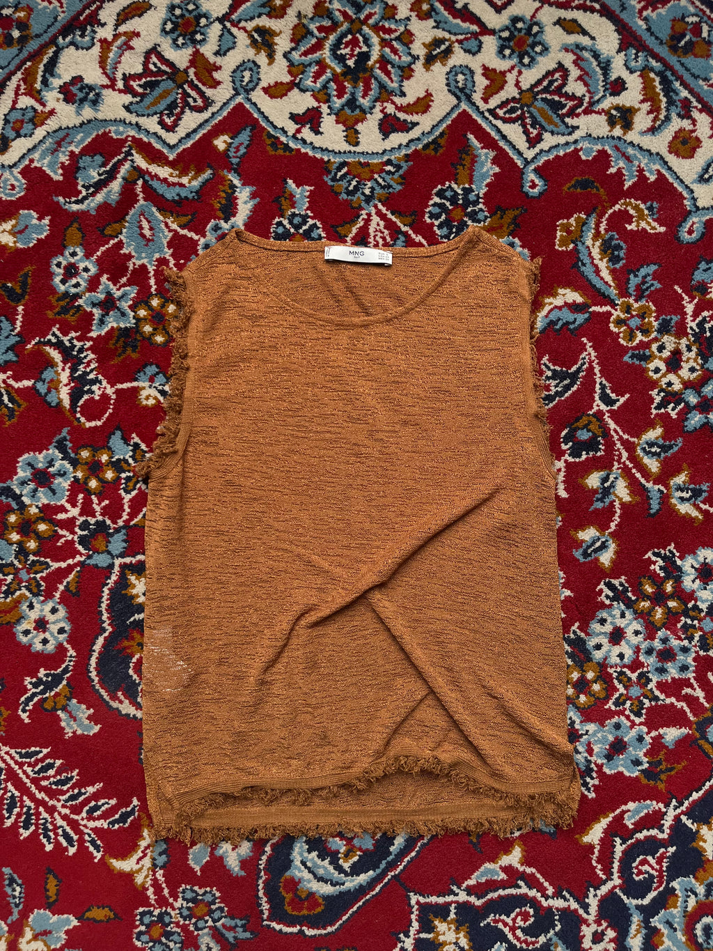 Mango Womens Brown Frayed Raw Hem Sleeveless Top - XS