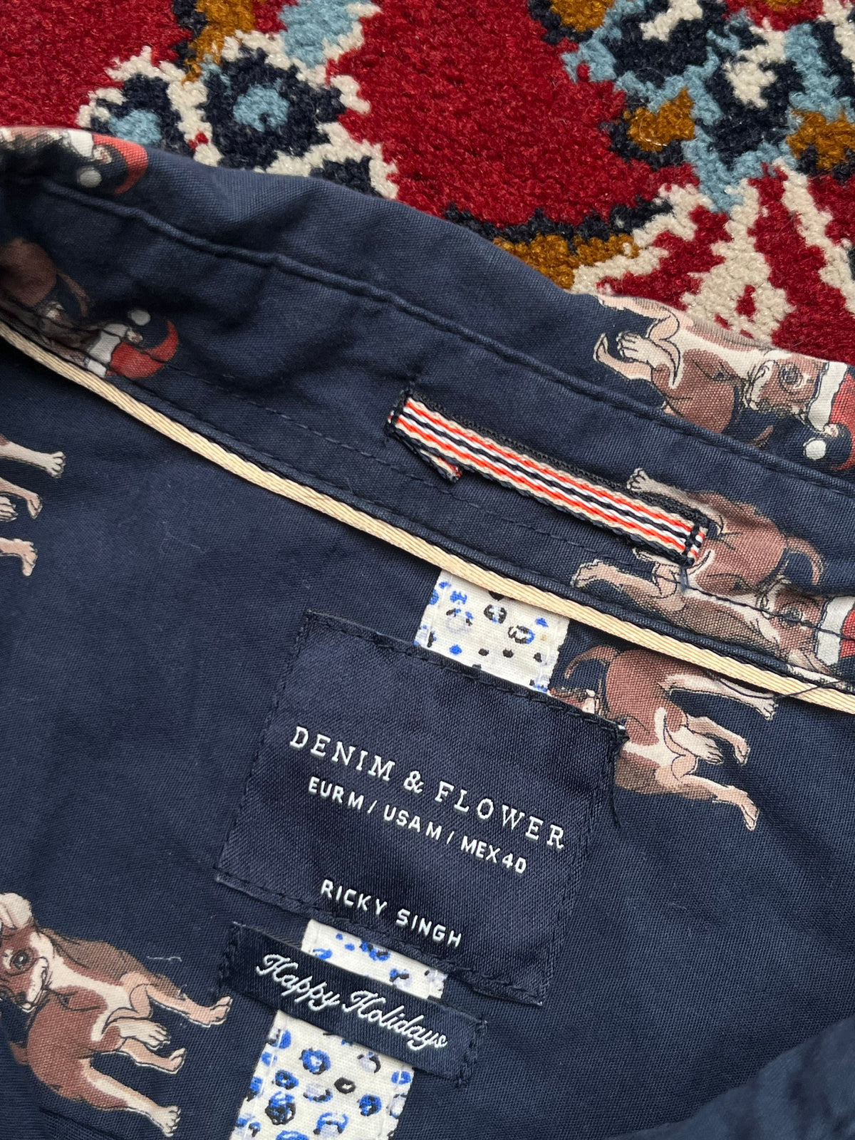 Denim & Flower Ricky Singh Navy Blue Christmas Santa Button Down Shirt - M