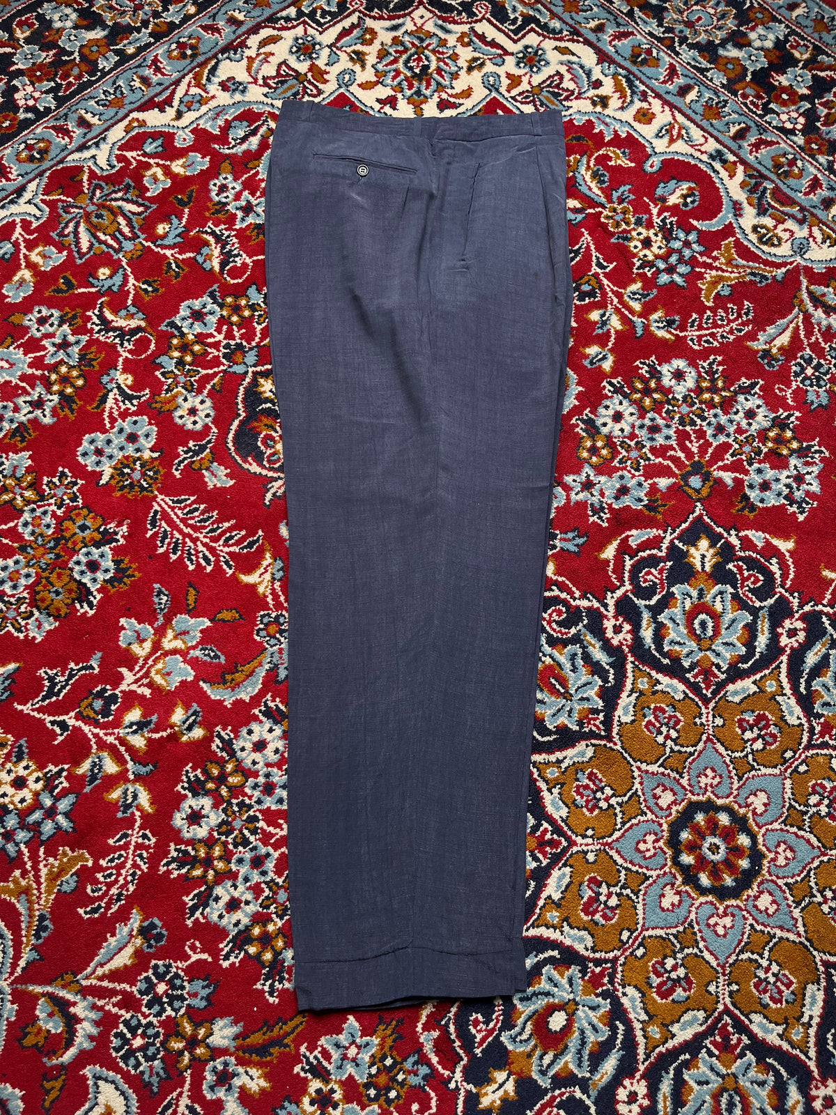 Mens Navy Blue Pleated Linen Blend Dress Pants - 32